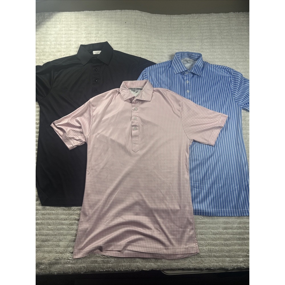 Lot Of 3 Collars and Co Luxury Pique Cotton Polo‎ Men Size Small Black Blue Pink
